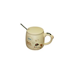TAZA C/TAPA Y CUCHARA GATITO (MOÑITO EN EL ASA)