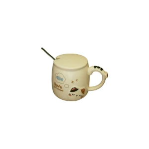 TAZA C/TAPA Y CUCHARA GATITO (MOÑITO EN EL ASA)