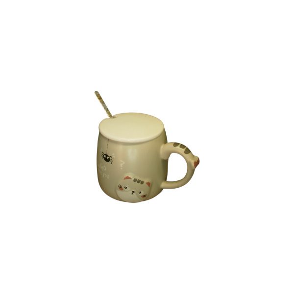 TAZA C/TAPA Y CUCHARA GATITO (MOÑITO EN EL ASA) - Imagen 2
