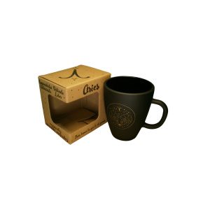 TAZA VIDRIO NEGRA ZODIACO EN CAJA