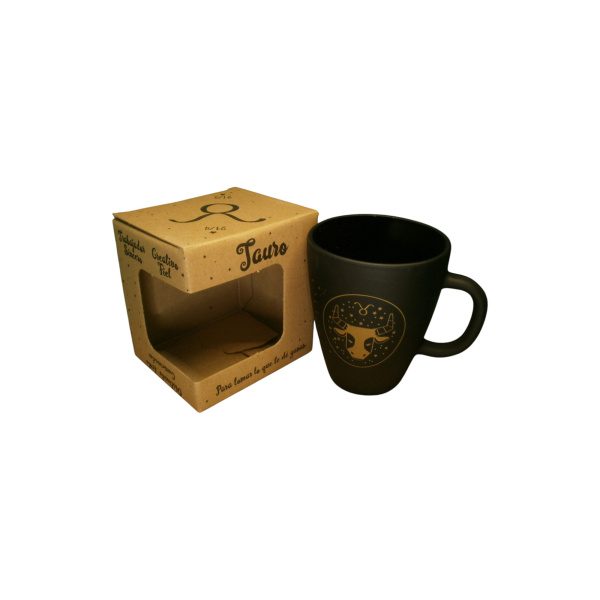 TAZA VIDRIO NEGRA ZODIACO EN CAJA - Imagen 3