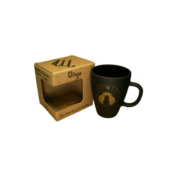 TAZA VIDRIO NEGRA ZODIACO EN CAJA - Imagen 2