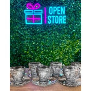 SET TAZAS VIDRIO LABRADO CON PLATO X6