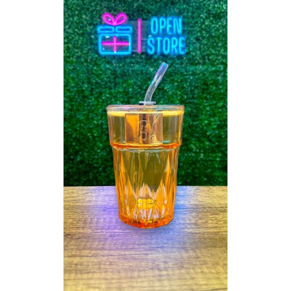 VASO VIDRIO ROMBO Y SORBETE CON PEGATINA OSITO - Imagen 3