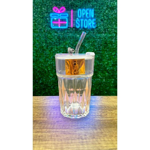 VASO VIDRIO ROMBO Y SORBETE CON PEGATINA OSITO - Imagen 2