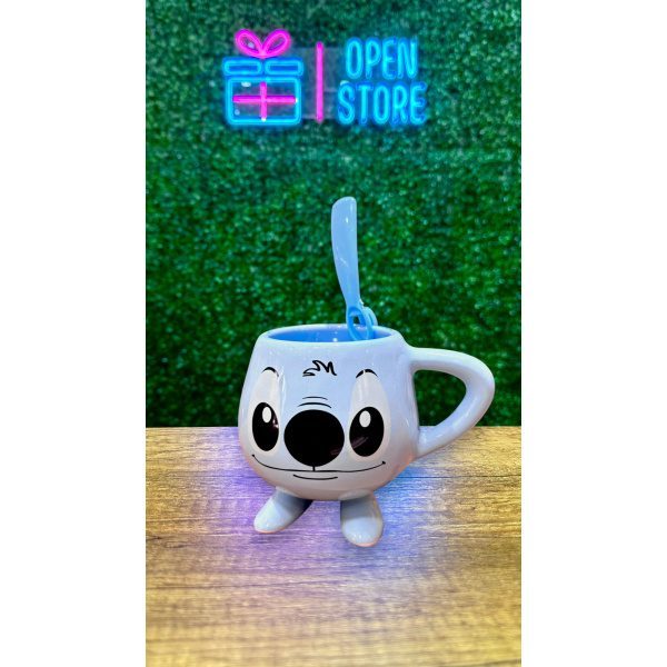 TAZA STITCH CON PATITAS + CUCHARITA COLGANTE EN CAJA