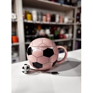 TAZA PREMIUM PELOTA CON TAPA Y CUCHARA