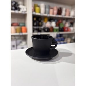 SET TAZAS CAFE + PLATO VIDRIO NEGRO X4