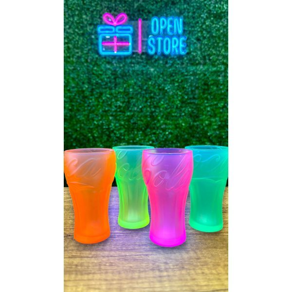 SET X 4 VASOS VIDRIO FLUO COCA COLA