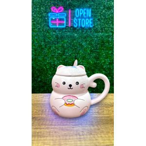TAZA CON CUCHARA Y TAPA FORMA DE GATO