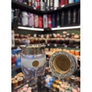 MATE IMPERIAL ARGENTINA CON VIROLA DE ALPACA CINCELADA Y DIJE SOL DE MAYO