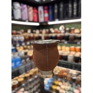 MATE COPITA CALABAZA ACERO Y CUERO CARPINCHO