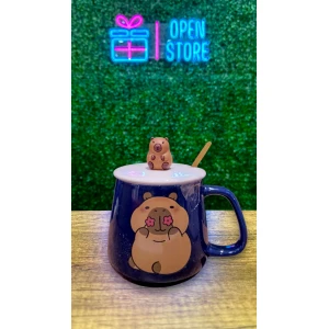 TAZA CON TAPA Y CUCHARA CAPYBARA