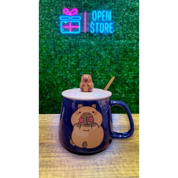 TAZA CON TAPA Y CUCHARA CAPYBARA
