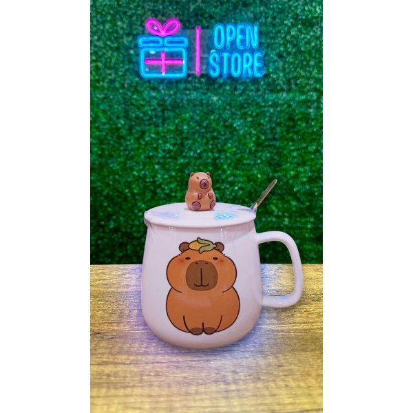 TAZA CON TAPA Y CUCHARA CAPYBARA - Imagen 3