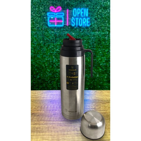 TERMO ACERO 1L MEDIA MANIJA TERMOLAR PLATEADO