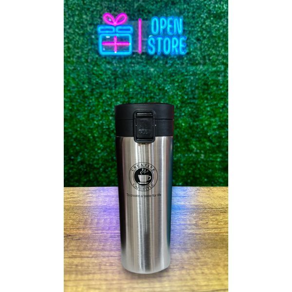 VASO TERMICO ACERO C/TRABA (PLATEADO - CAFE - BLANCO)