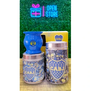 SET VERTEDORES + MATE PLASTICO BOCA/RIVER EN CAJA