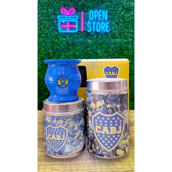 SET VERTEDORES + MATE PLASTICO BOCA/RIVER EN CAJA