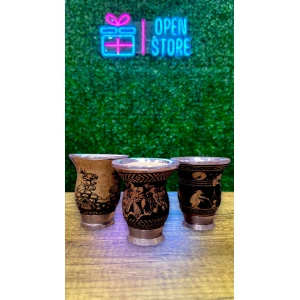 MATE PORONGO GRABADO CON PIE DE HIERRO Y VIROLA