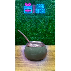 MATE CRIOLLO DE CERAMICA Y VIROLA DE ACERO