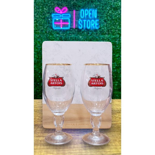 COPAS STELLA ARTOIS 330ML X2 + TABLA MARMOL EN CAJA