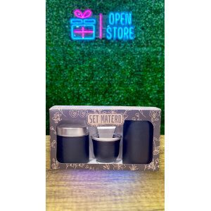SET VERTEDORES + MATE CUERINA NEGRA EN CAJA