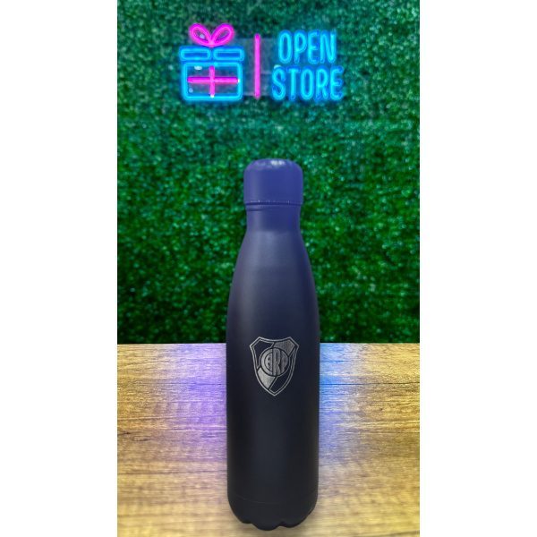 BOTELLA ACERO 500ML CON TAPA A ROSCA NEGRA Y ESCUDOS DE FUTBOL - Imagen 2
