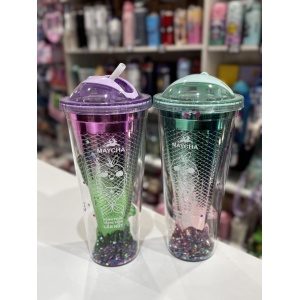 VASO ACRILICO DOBLE FORMA DE PEZ TORNASOLADO CON PICO DE SILICONA