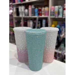 VASO CON TAPA Y SORBETE PERLADO