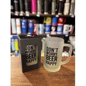 CHOPP VIDRIO ESMERILADO CON FRASE "DON T WORRY, BEER HAPPY" NE CAJA