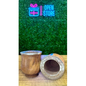 MATE JUJEÑO DE ALGARROBO Y VIROLA DE ALPACA CINCELADA