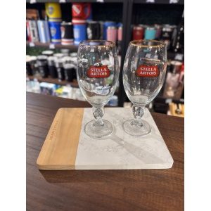 COPAS STELLA ARTOIS 330ML X2 + TABLA MARMOL EN CAJA