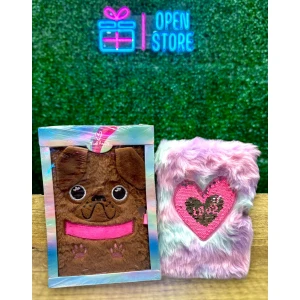 DIARIO INTIMO A5 PELUDITO MULTICOLOR / PERRO / CORAZON