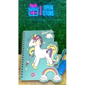 CUADERNO UNICORNIO C/RESALTADOR Y LAPICERA
