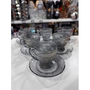 SET TAZAS VIDRIO LABRADO CON PLATO X6