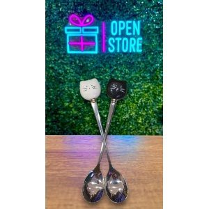 CUCHARA METAL GATITO BLANCO Y NEGRO