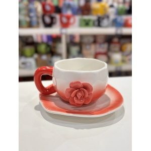 TAZA FLOR ROJA + PLATO
