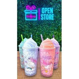 VASO ACRILICO GEL TAPA HELADO UNICORNIO