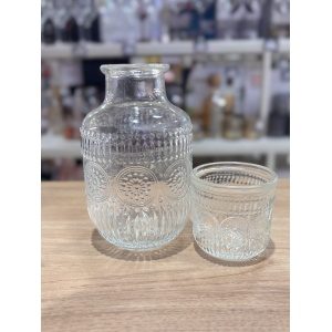 BOTELLA VIDRIO CON TAPA VASO LABRADA