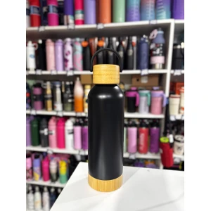BOTELLA ACERO 500ML CON MANIJA Y TAPA DE BAMBU