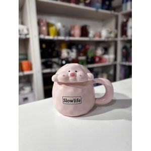 TAZA CON TAPA CERDITO