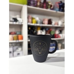 TAZA VIDRIO NEGRA ZODIACO EN CAJA