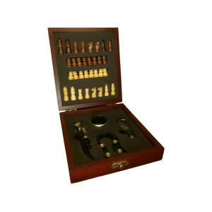 SET VINO AJEDREZ BORDO