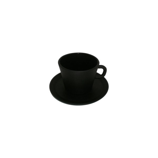 TAZA CAFE + PLATO VIDRIO NEGRO DURAX