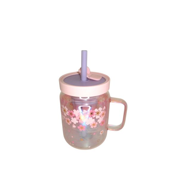 TAZA VIDRIO C/TAPA Y SORBETE TORNASOLADA - Imagen 2