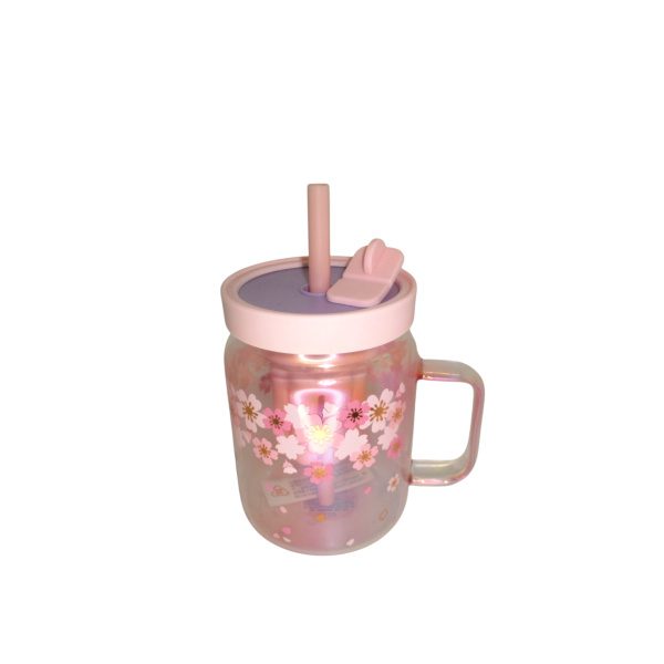 TAZA VIDRIO C/TAPA Y SORBETE TORNASOLADA