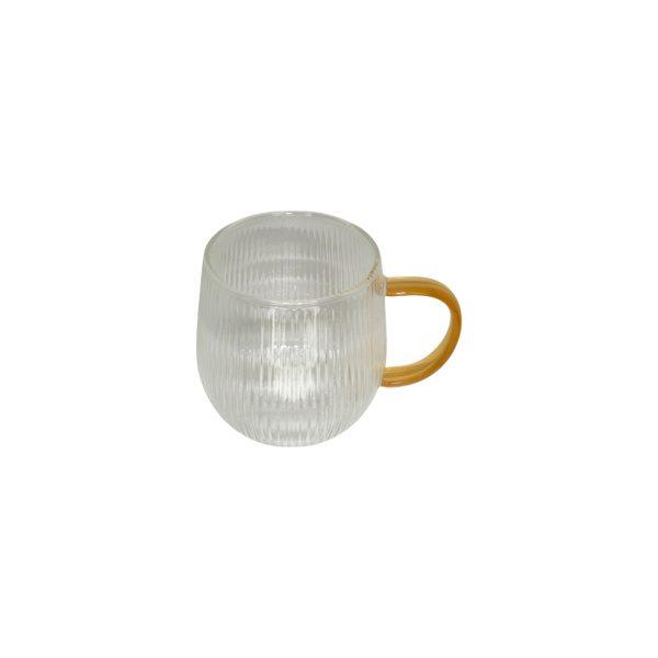 TAZA VIDRIO LABRADA RAYAS CON ASA DORADA