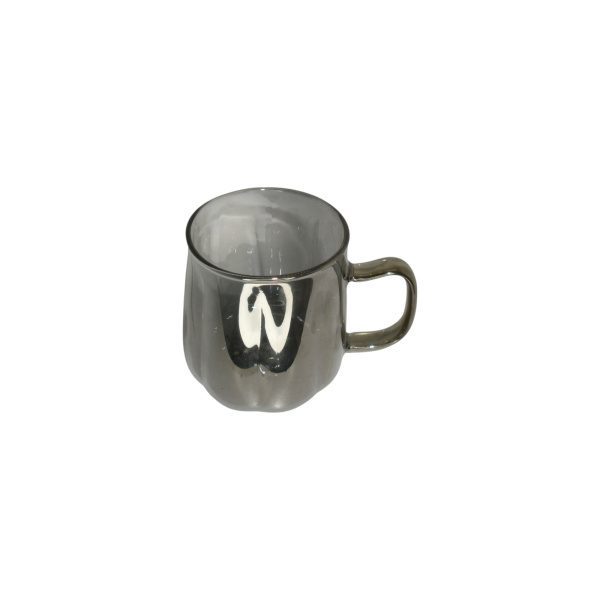 TAZA VIDRIO LABRADA OSCURA CON ASA DORADA