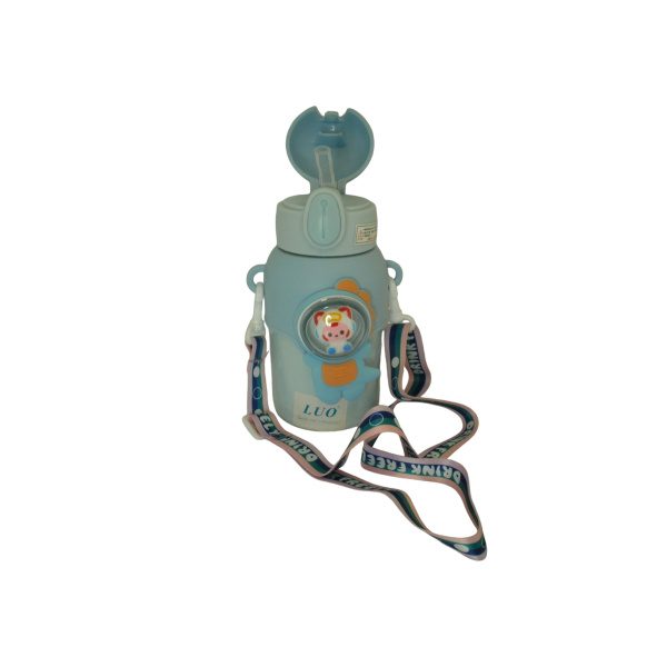 BOTELLA INFANTIL ACERO 450ML LUO CON CORREA Y TAPA BOTON CON PICO DE SILICONA - Imagen 2